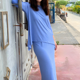Popular Wide-Ribbed Handkerchief Hem Tunic with 3/4 Sleeves