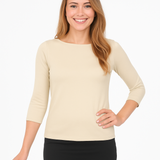 Fitted 3/4 Sleeve Layering Shell - High Round Neckline Slim-Fit Undershirt