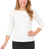Fitted 3/4 Sleeve Layering Shell - High Round Neckline Slim-Fit Undershirt
