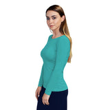 1223 Essential Round Neck Layering Top LS Teal Green Zoomed Left Side
