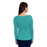 1223 Essential Round Neck Layering Top LS Teal Green Zoomed Rear View