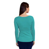 1223 Essential Round Neck Layering Top LS Teal Green Zoomed Rear View