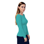 1223 Essential Round Neck Layering Top LS Teal Green Zoomed Right Side