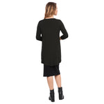1256 Hi Lo Flowing ¾ Sleeve Modest Tunic Top Black Rear View