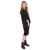 1256 Hi Lo Flowing ¾ Sleeve Modest Tunic Top Black Right Side