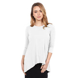 1256 Hi Lo Flowing ¾ Sleeve Modest Tunic Top White Front View Zoomed