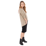 1256 Hi Lo Flowing ¾ Sleeve Modest Tunic Top Beige Right Side