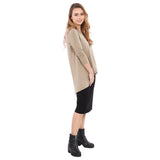1256 Hi Lo Flowing ¾ Sleeve Modest Tunic Top Beige Right Side