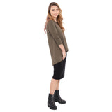 1256 Hi Lo Flowing ¾ Sleeve Modest Tunic Top Walnut Right Side