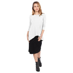 1256 Hi Lo Flowing ¾ Sleeve Modest Tunic Top White Full Image Front