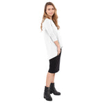 1256 Hi Lo Flowing ¾ Sleeve Modest Tunic Top White Right Side