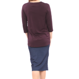 3/4 Sleeve Curved Hem Tunic Top - Breathable Viscose Spandex