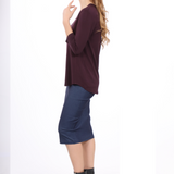 3/4 Sleeve Curved Hem Tunic Top - Breathable Viscose Spandex