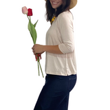 Modest Relaxed Fit 3/4 Sleeve T-Shirt with Side Slits