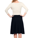 Midi Skater Skirt with Fold-Over Waistband in Cotton Spandex