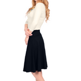 Midi Skater Skirt with Fold-Over Waistband in Cotton Spandex