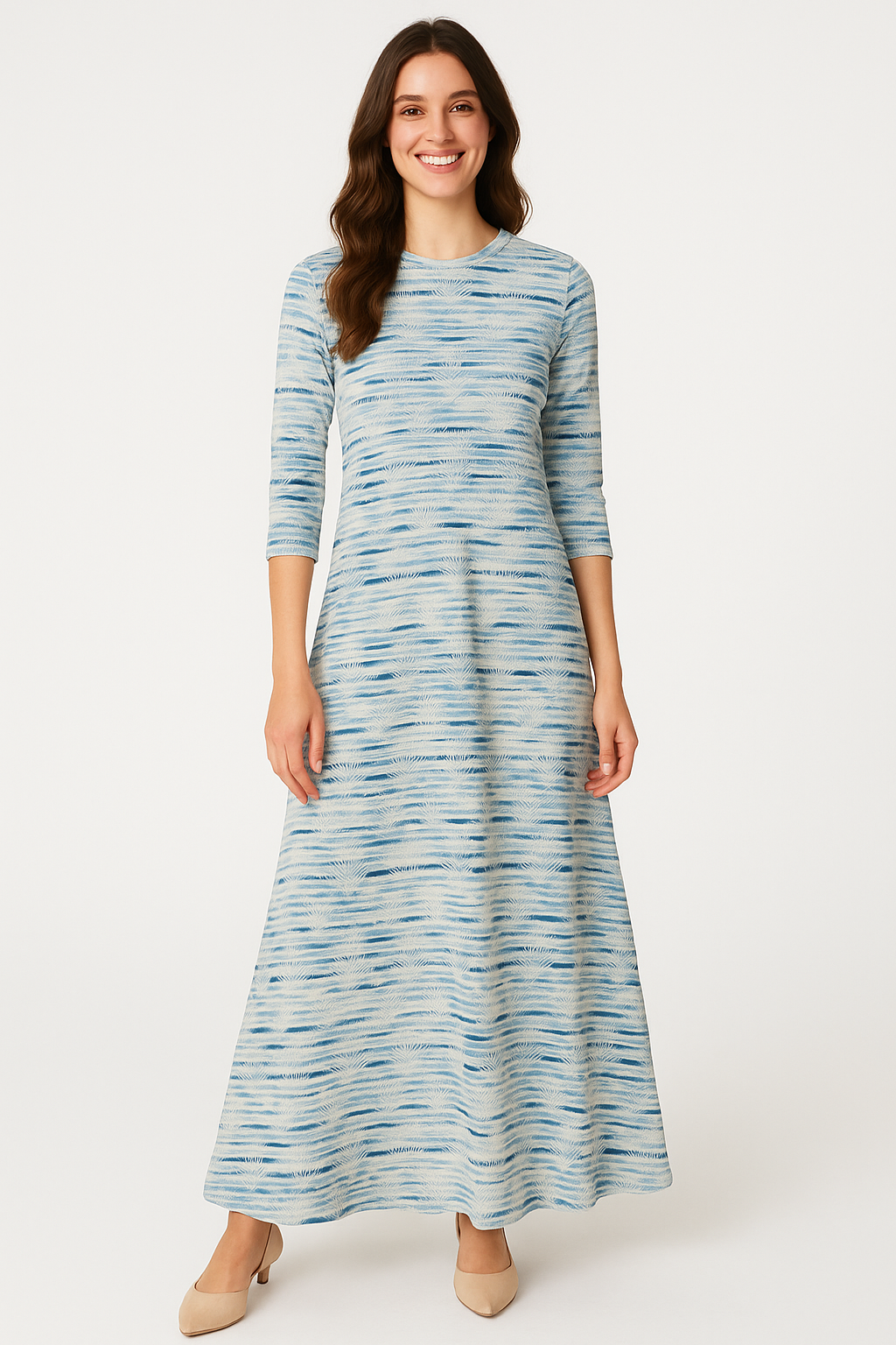 Fitted Bodice Maxi Summer Dress with 3/4 Sleeves with Pockets Black White Splash Print / Small Fitted Bodice Maxi Summer Dress with 3/4 Sleeves with Pockets Black White Splash Print / Small