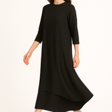 Modest Maxi Dress - Three Quarter Sleeve Soft Cotton Crinkle Fabric Double Layer Design