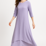 Modest Maxi Dress - Three Quarter Sleeve Soft Cotton Crinkle Fabric Double Layer Design