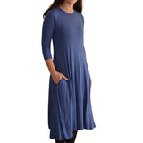 Mid-Calf 3/4 Sleeve Swing Dress with Pockets