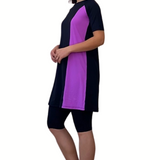Modest Two-Piece Swim Dress Set - Elbow Sleeves with Knee-Length Leggings | UPF Protection
