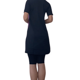 Modest Two-Piece Swim Dress Set - Elbow Sleeves with Knee-Length Leggings | UPF Protection