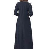 A-line Cotton Ribbed Maxi Dress - Modest Neckline, 3/4 Sleeves and Pockets