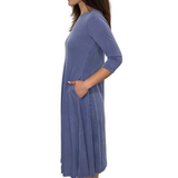 Ribbed Modal A-Line Swing Midi Dress with Pockets