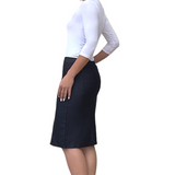 Faux Knit Denim Knee-Length Pencil Skirt with Stretch