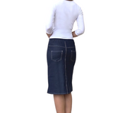 Faux Knit Denim Knee-Length Pencil Skirt with Stretch