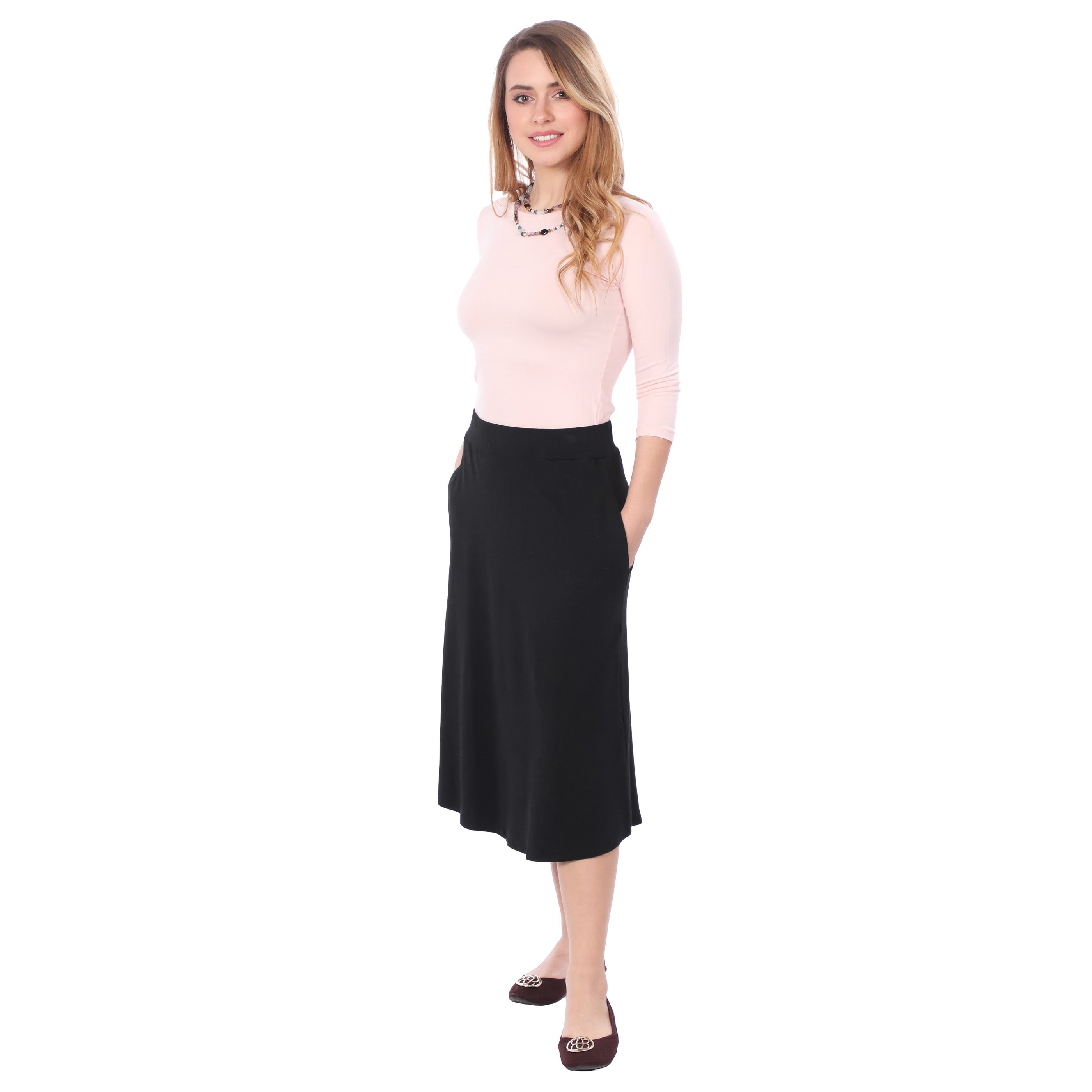 1926 Perfect A-Line Midi Skirt with Pockets Black Full Image Front