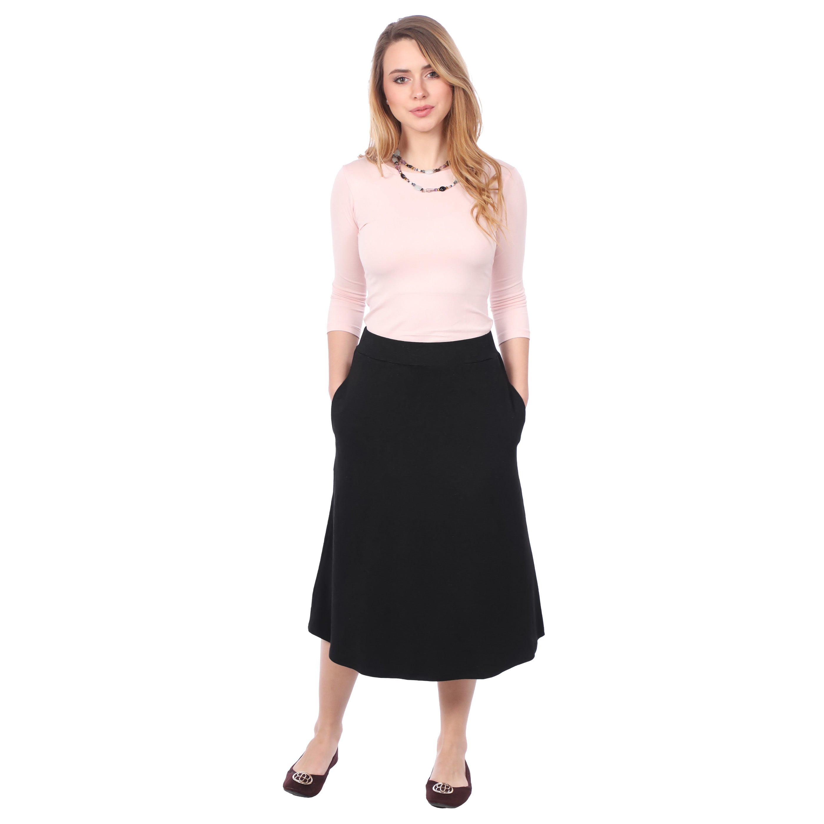 1926 Perfect A-Line Midi Skirt with Pockets Black Full Image Front2