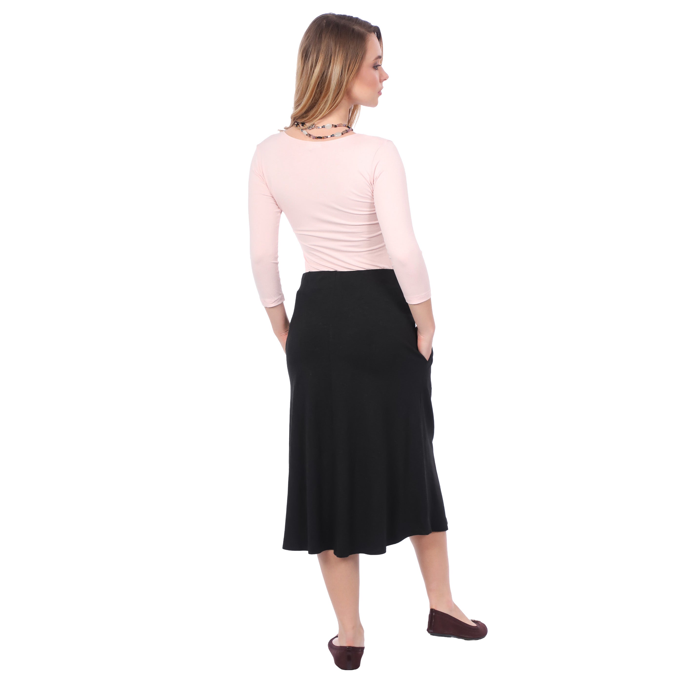 1926 Perfect A-Line Midi Skirt with Pockets Black Rear View