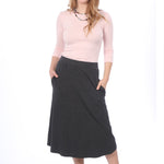 1926 Perfect A-Line Midi Skirt with Pockets Dark Charcoal Grey Full Image Front