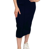 Mid-Calf Cotton Spandex Ribbed Pencil Skirt with Stylish Center Seam