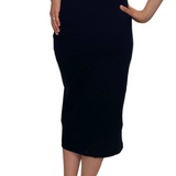 Mid-Calf Cotton Spandex Ribbed Pencil Skirt with Stylish Center Seam