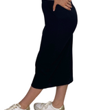 Mid-Calf Cotton Spandex Ribbed Pencil Skirt with Stylish Center Seam