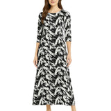 Fitted Bodice Maxi Summer Dress with 3/4 Sleeves with Pockets