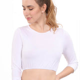 Modest Neck Cropped Layering - Cotton Spandex 3/4 Sleeve Shell Top