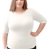 Women's and Plus Size Fitted Layering Shell - Modest Round Neck with Elbow Sleeves