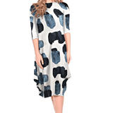 Flowing Midi Dress with 3/4 Sleeves and Dramatic Drape
