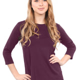 3/4 Sleeve Curved Hem Tunic Top - Breathable Viscose Spandex