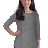 Curved Side Hem Tunic with 3/4 Sleeves and Modest Crew Neckline