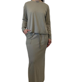 French Terry Cotton Blend Maxi Skirt with Pockets - Casual Comfort