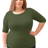 Plus Size Fitted Layering Shell - Modest Round Neck with Elbow Sleeves