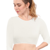 Modest Neck Cropped Layering - Cotton Spandex 3/4 Sleeve Shell Top