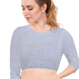 Modest Neck Cropped Layering - Cotton Spandex 3/4 Sleeve Shell Top