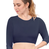 Modest Neck Cropped Layering - Cotton Spandex 3/4 Sleeve Shell Top