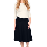 Midi Skater Skirt with Fold-Over Waistband in Cotton Spandex