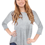 3/4 Sleeve Curved Hem Tunic Top - Breathable Viscose Spandex